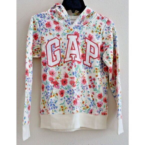 GAP Kids 889341 Girl's Sz L (10) Ivory Floral Logo Embroidered Pullover Hoodie - Picture 1 of 8
